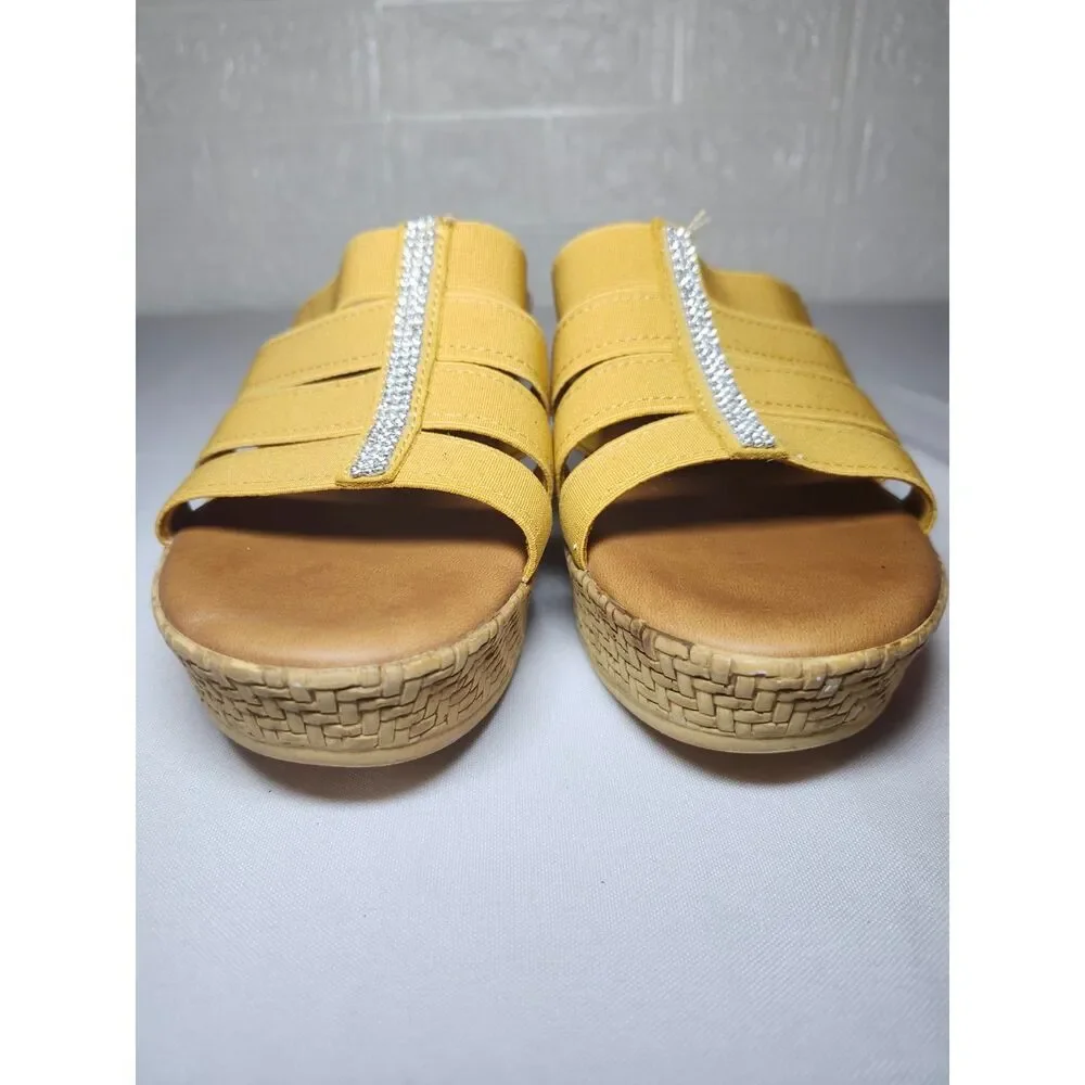 Contesa Italian Wedge Sandals Tan Strappy Bohemian Size 9M